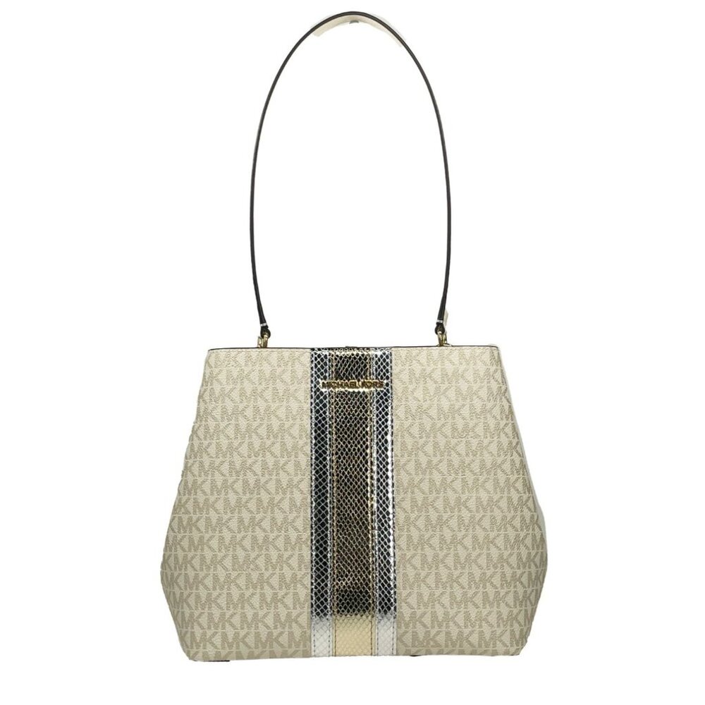 NEW Michael Kors Medium Pratt Bucket Shoulder Bag Pale Gold & Cream Handbag NWT